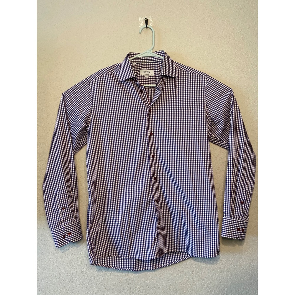 Eton Contemporary Gingham Check Dress Shirt Button Down Long Sleeve M